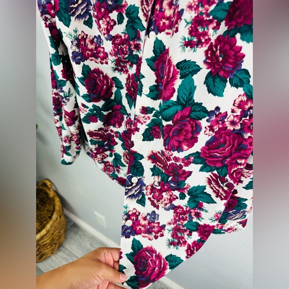 Vintage Pykettes 90s Floral Long Sleeve Button Down Shirt Shabby Chic - Picture 4 of 8